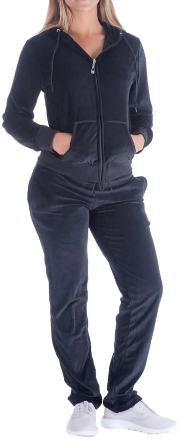 LeeHanTon Outfit Womens Sweatsuits Sets Velour Sports Training Jogger Lightweight Tracksuit 2 Pieces Hoodie and Pants Zipper Jumpsuit Black S