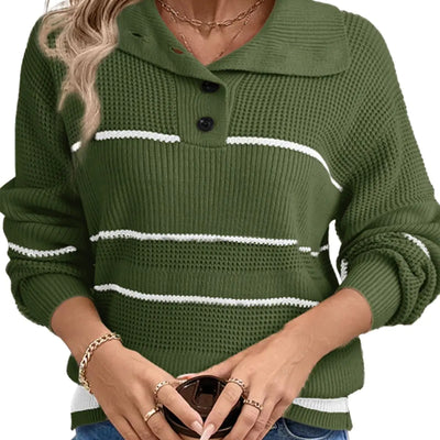 Dokotoo Suéteres de Mujer Manga Larga Otoño Suéteres para Mujer Moda 2024 Otoño Punto Bloque de Color Jersey Ropa Suelta Rayas Tops Gruesos Verde Mediano