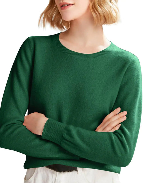 Cargar imagen en el visor de la galería, Suéter de cachemira para mujer, suéteres para mujer en oferta, suéteres de cachemira para mujer, cuello redondo, manga larga, suave, cálido, a la moda, tops tipo suéter, lana ligera, suéter de punto cómodo, verde menta
