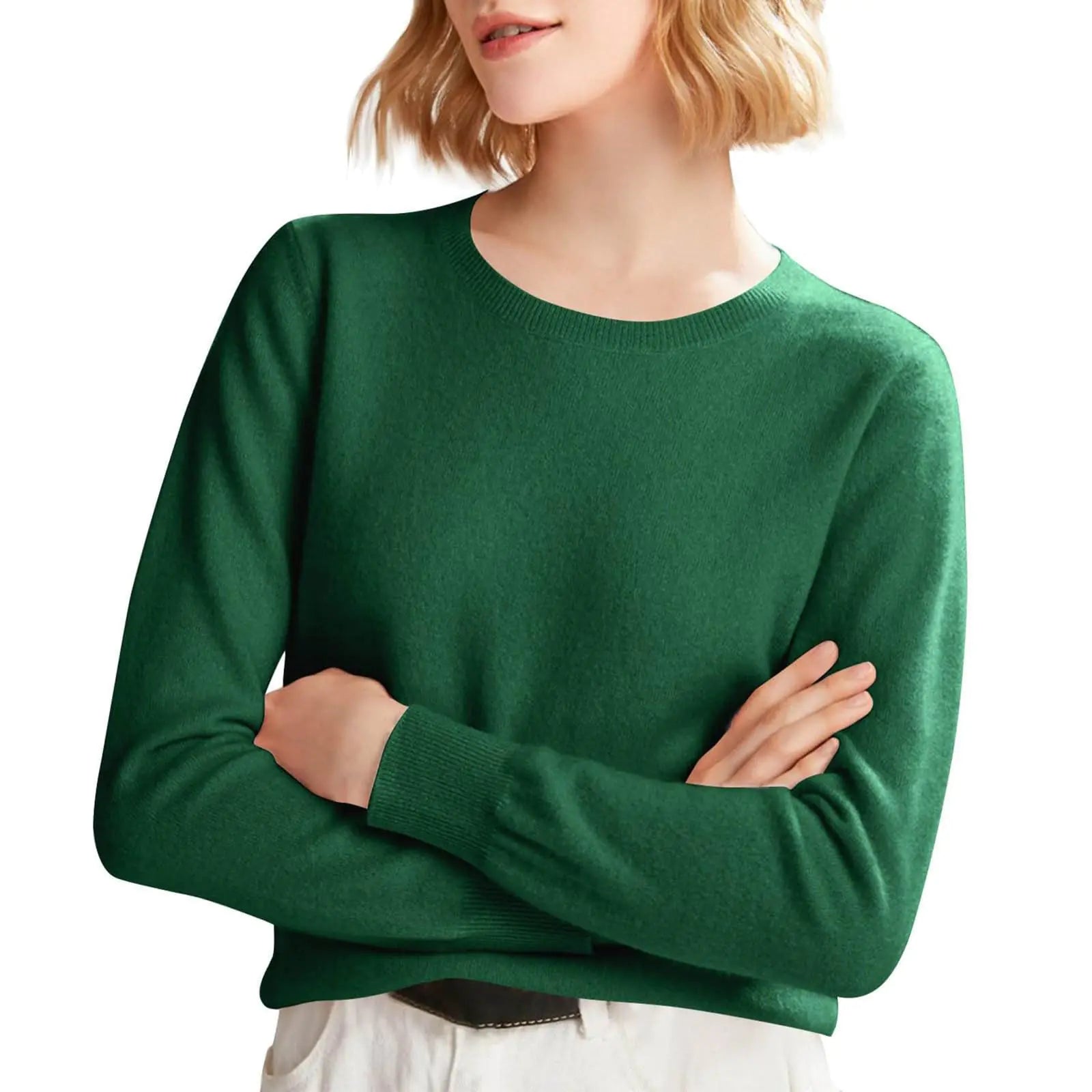 Suéter de cachemira para mujer, suéteres para mujer en oferta, suéteres de cachemira para mujer, cuello redondo, manga larga, suave, cálido, a la moda, tops tipo suéter, lana ligera, suéter de punto cómodo, verde menta