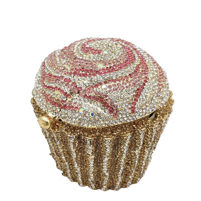 DJBM Cute Cupcake Rhinestone Clutch Diamond Crystal Purse Evening Bags for Women Party Wedding Cocktail Prom Pink Silver