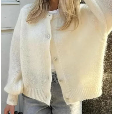 Solid Color Round Neck Single-breasted Cardigan Sweaters Coat
