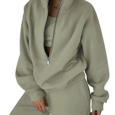 Himosyber Women Sweatsuits Half Zip Fleece Sweatshirt and Pant 2 Piece Joggers Set Tracksuit (MossGreen-XL)