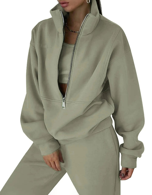 Load image into Gallery viewer, Himosyber Women Sweatsuits Half Zip Fleece Sweatshirt and Pant 2 Piece Joggers Set Tracksuit (MossGreen-XL)
