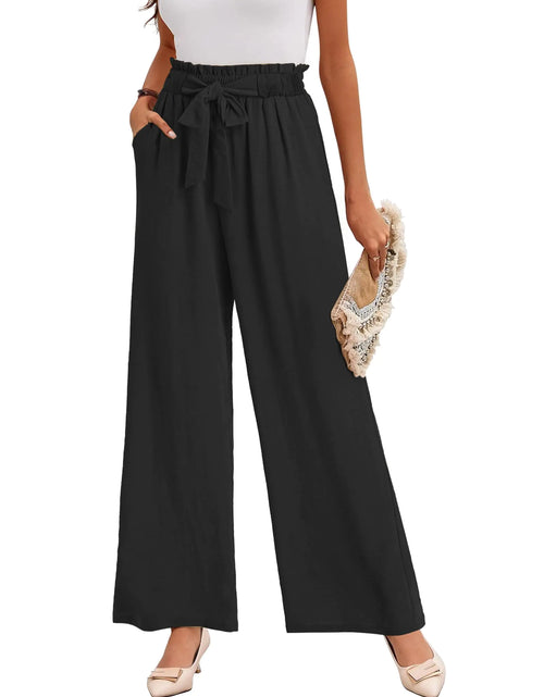 Load image into Gallery viewer, Buauty Wide Leg Palazzo Pants Woman with Pockets High Waist Pant Adjustable Knot Loose Trousers Business Casual Work Pants Black
