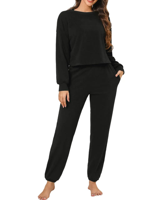 Load image into Gallery viewer, CUPSHE Sweatsuits Women 2 Piece Outfit Matching Sweat Set And Sweatpants Set Women Jogger Sets Tracksuit Womens Black
