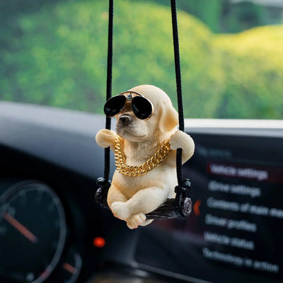 Floruit Labrador Retriever Accesorios para Colgar en el Espejo del Coche, Bonito Perro Columpiándose, Accesorios para el Espejo Retrovisor para Hombres y Mujeres (Amarillo)