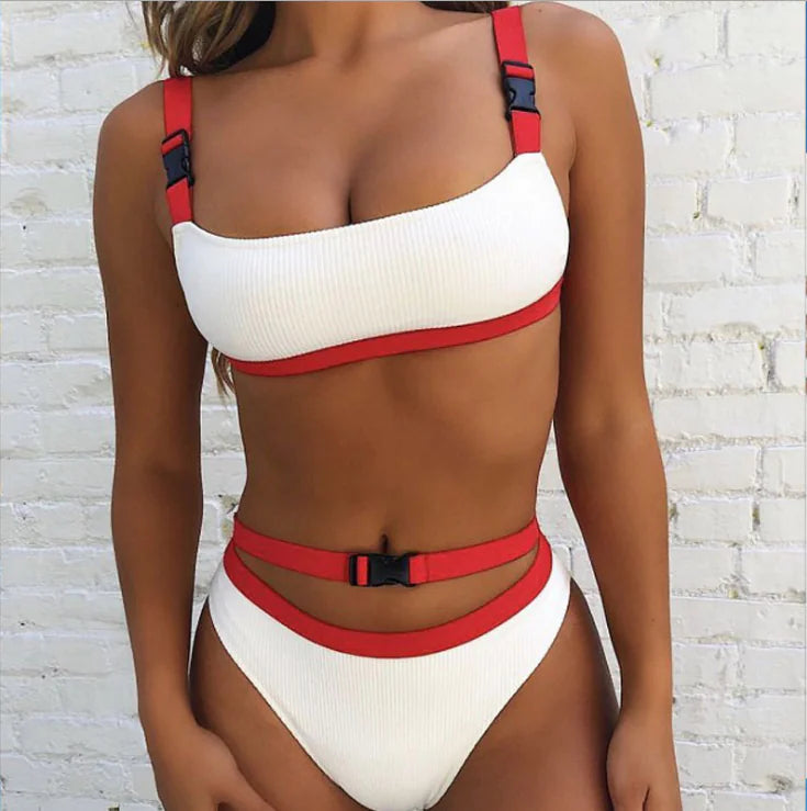 Solid Color Bikini Set with Buckle Swimwear