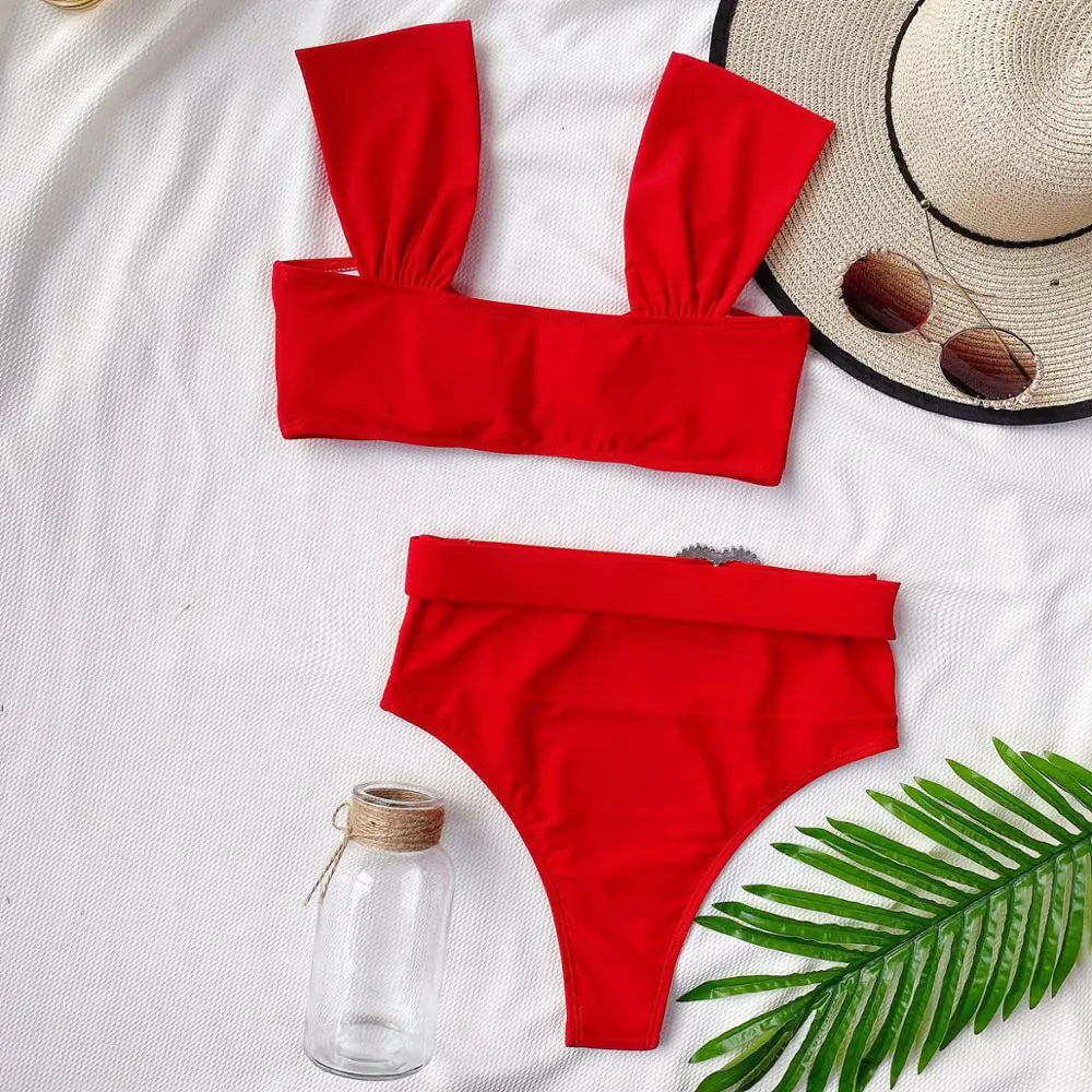 2020 New Women's Solid Color Heart Bikini Swimwear
