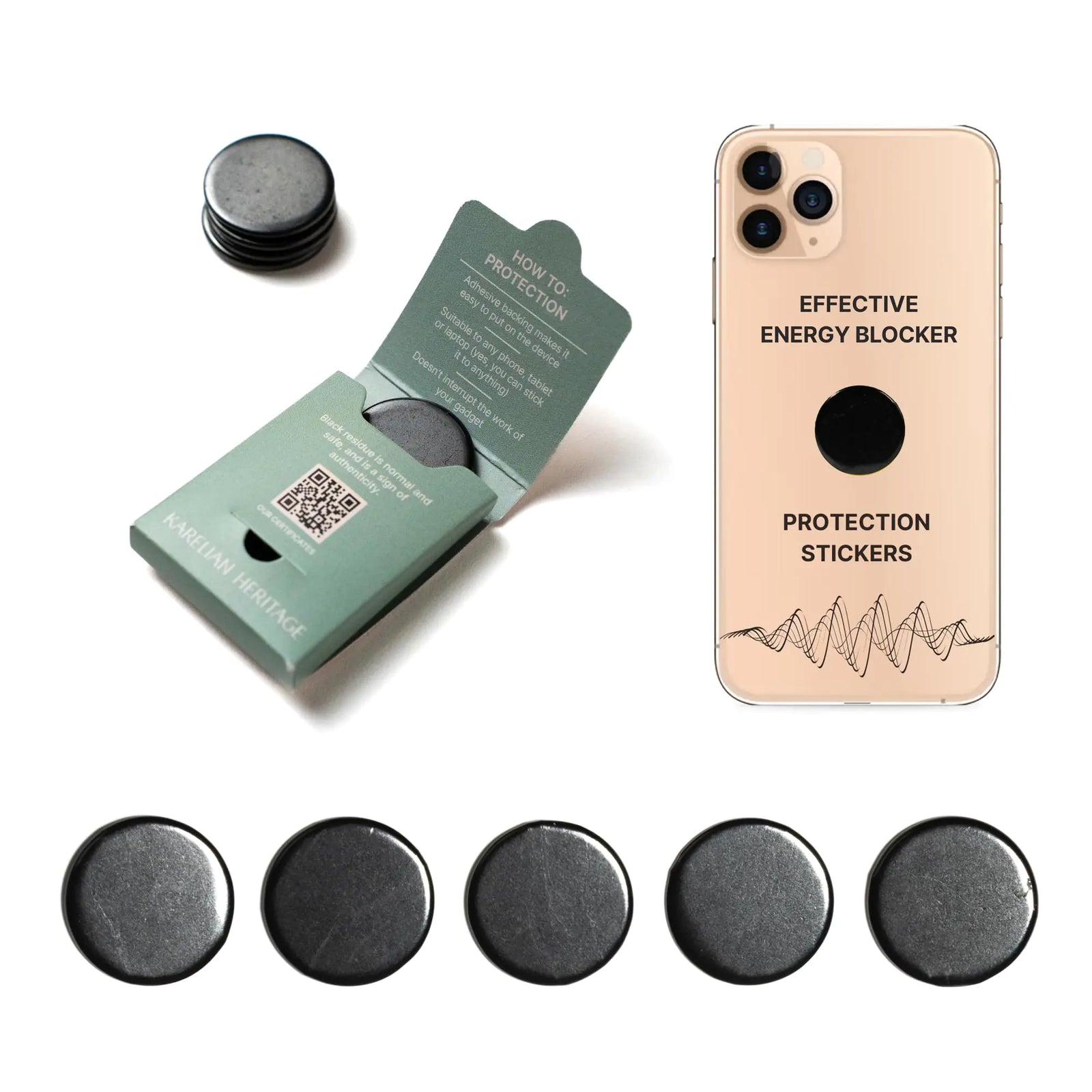 Eficaces pegatinas de protección para teléfonos móviles de 5 uds. | Pegatinas redondas de shungit para protección de dispositivos de bloqueo | Placas de piedra shungit pulida | Chip de carbono Bodywell | Protector Smart Guard S022