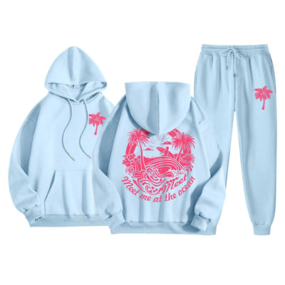 Cute Pink Graphic Sweatsuits 2 Piece Outfit Fall Fashion 2024 Preppy Hoodie and Sweatpants Graphic Tracksuit Sets Teen Girls Graphic Hoodies for Women Warehouse Amazon WarehouseBlue