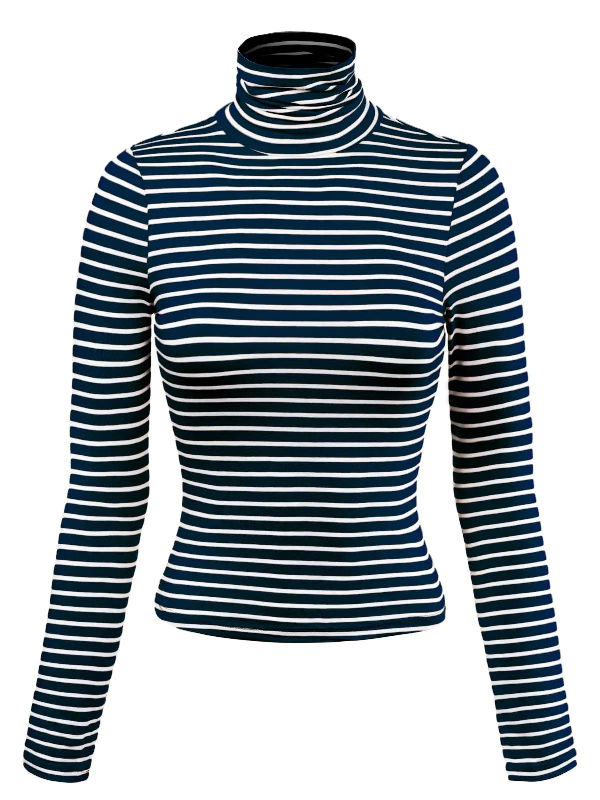 MixMatchy Womens Casual Turtleneck Long Sleeve Striped Crop Shirts Sweaters Fall Winter Fashion Navy L