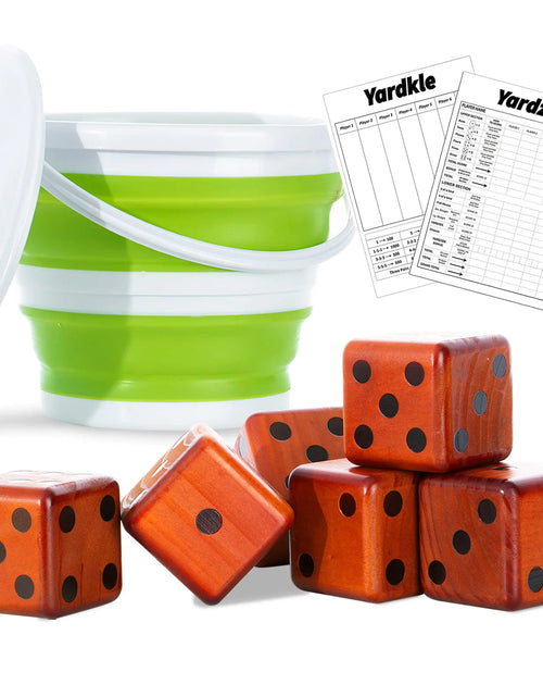Load image into Gallery viewer, Giant Wooden Yard Dice Outdoor Games Set of 6 with Two Games and Bucket
