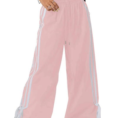 BEAUDRM Womens Y2K Baggy Pants Bow Wide Leg Pants Striped Track Pants Elastic Waist Long Pants Sweatpants Parachute Pants Pink Large