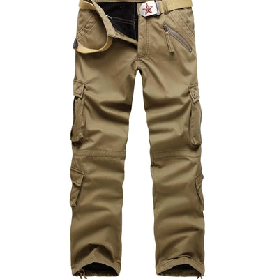 DONGD Winter Mens Cargo Pants Relaxed Fit Fleece Lined Work Pant Khaki