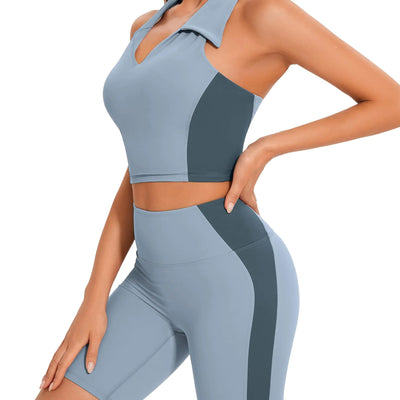 Womens Workout Sets 2 Piece Backless Top and High Waist Shorts Yoga Outfits Trendy Colorblock Summer Gym Clothes