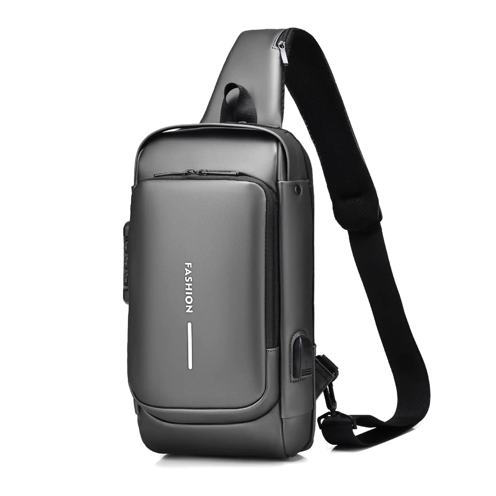 FANDARE Anti-theft Sling Bag Business Men Bag Chest Crossbody bags with USB Charging Port Waterproof Small Backpack for Outdoor Work Hiking Running Sport Travel Bag Gray
