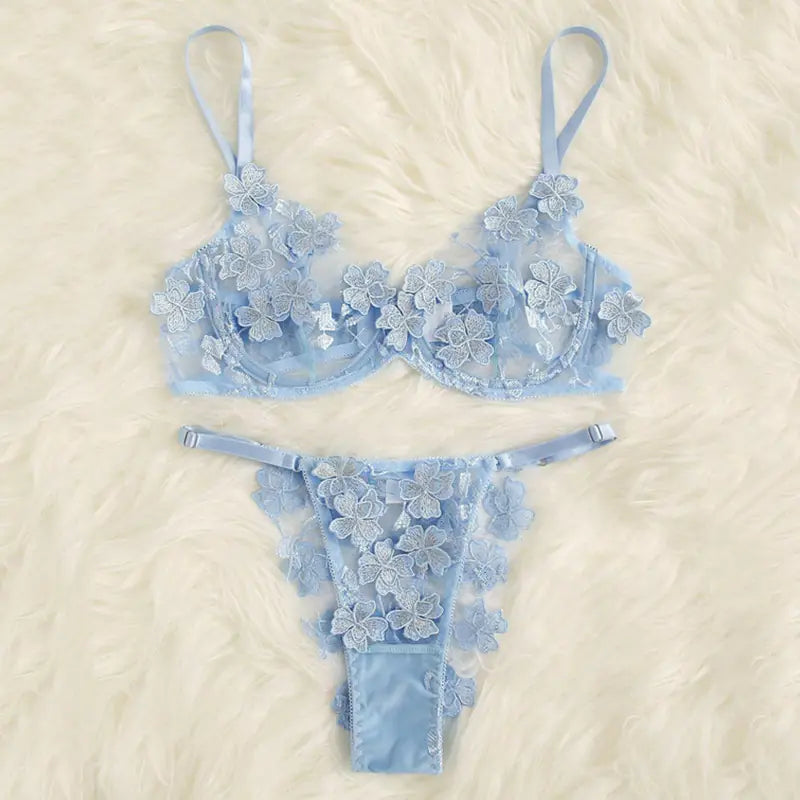 Ensemble de lingerie florale brodée en dentelle pour femme