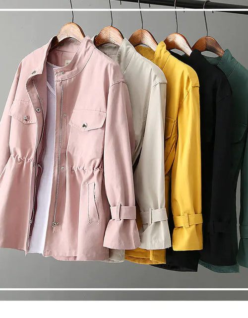 Load image into Gallery viewer, Loose Standing Collar Waist Jacket
