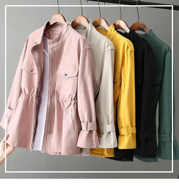 Loose Standing Collar Waist Jacket