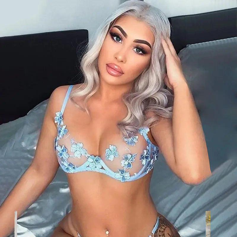 Ensemble de lingerie florale brodée en dentelle pour femme