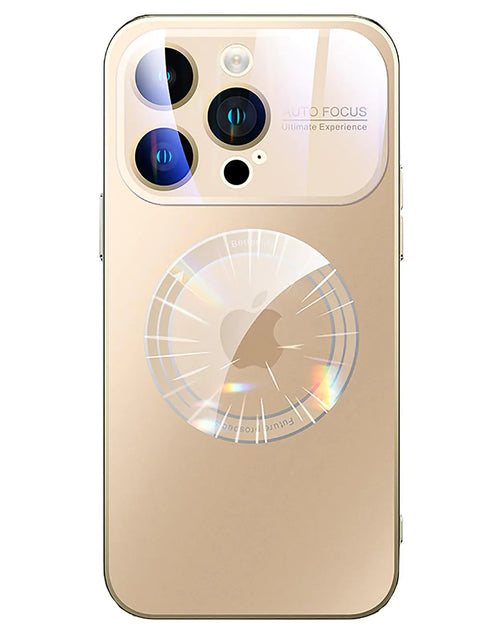 Cargar imagen en el visor de la galería, Funda SHERAF para iPhone 15 Pro Max, protector de lente de vidrio para cámara con vista de logotipo, compatible con Magsafe, carcasas transparentes magnéticas rígidas (iPhone 14 Pro Max dorado)
