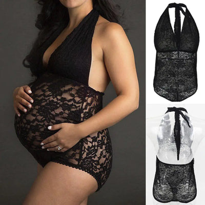 Lingerie de grossesse dos nu en dentelle avec tour de cou