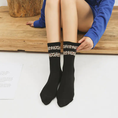 Medias de algodón con estampado de leopardo para mujer