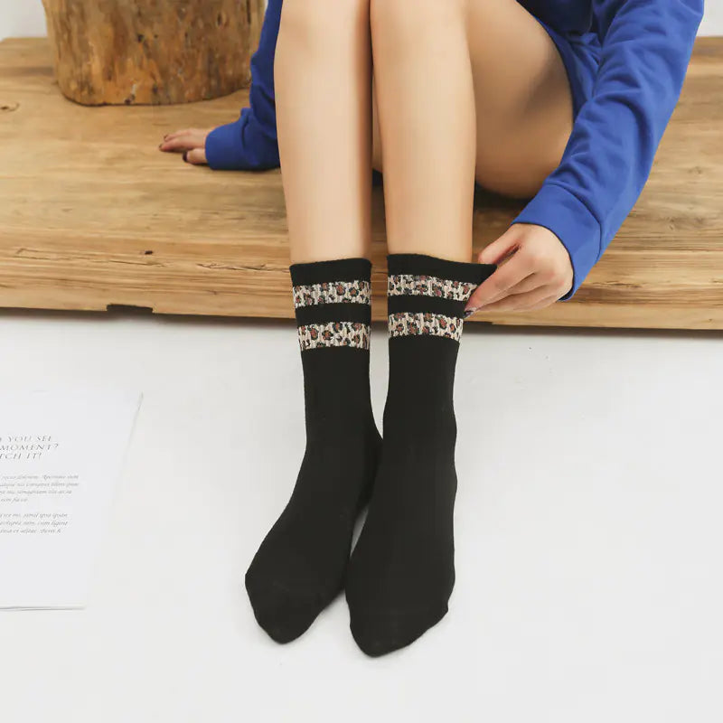 Leopard-Print Cotton Stockings for Women