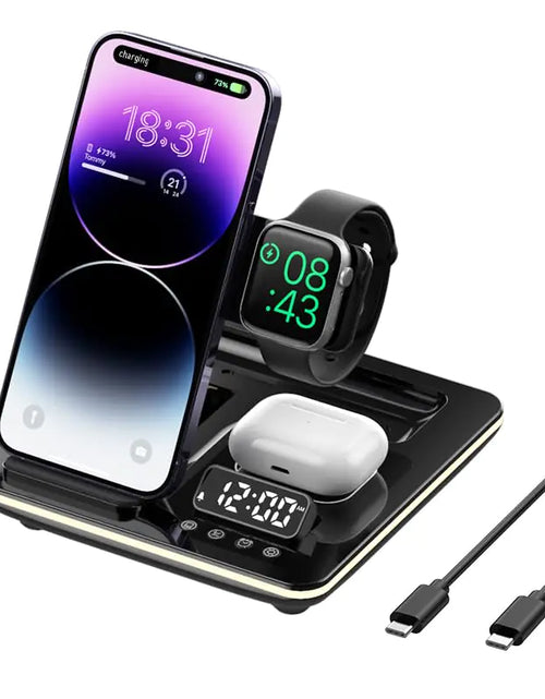 Cargar imagen en el visor de la galería, GEEK FULLY Base de Carga Inalámbrica 5 en 1 para Teléfono, Estación de Carga Elevable Automática, Soporte de Carga Rápida para Múltiples Dispositivos, Adaptable con Teléfono, iWatch Series, AirPods 3/2
