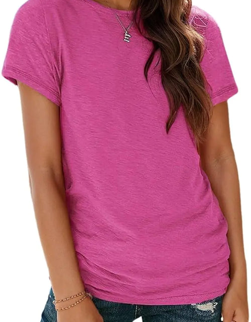 Load image into Gallery viewer, Ryaiwi Soft Short Sleeve Shirts for Women Crew Neck T Shirts for Women Loose Fitting Lightweight Top Basic Tee Shirt Rose Red
