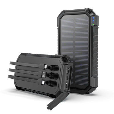 Hiluckey Cargador Solar 27000mAh Power Bank Batería Externa con 3 Cables Integrados Cinco Salidas Carga Rápida de 15W Power Bank para Teléfonos para Todos los Dispositivos Móviles Cargador Portátil Solar con Doble Linterna