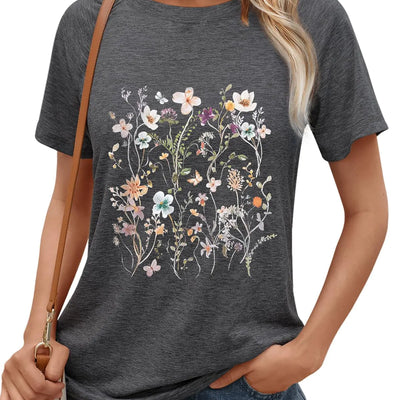 hcihgzr Chemises à fleurs vintage pour femmes Boho Floral Wildflowers T-Shirt Rétro Wildflower Graphic Tee Shirts Hauts d'été（XXL5Gris foncé）