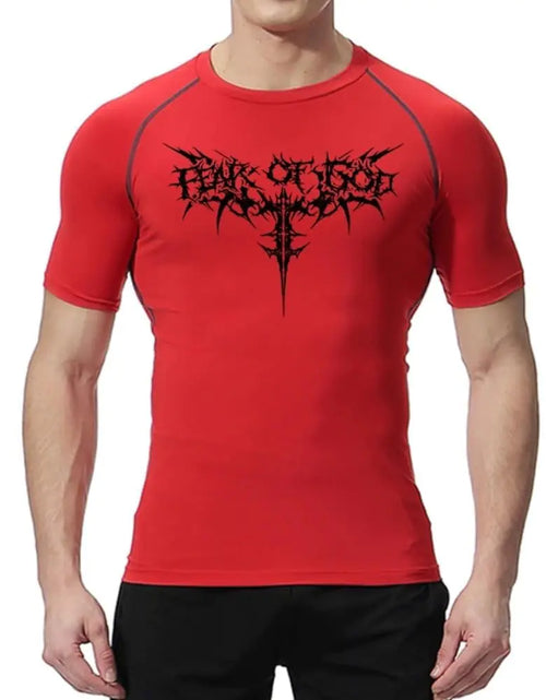 Load image into Gallery viewer, Hmhnsya Mens Compression Shirt Anime Print Gym Sports Quick Dry Gym T-Shirts Fitness Sports Elasticity Tops T-Shirt (RedLarge)
