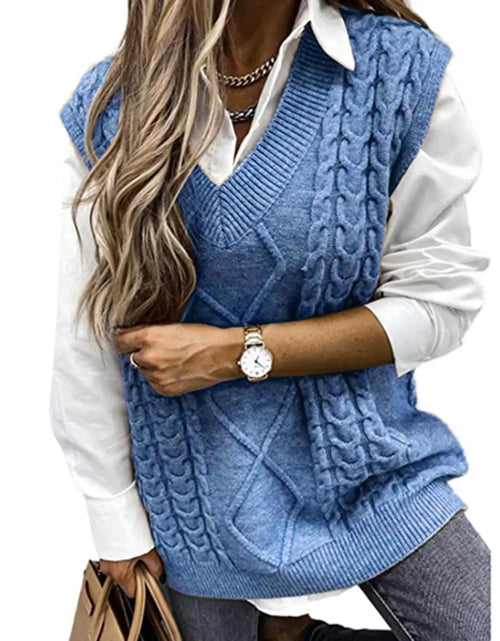 Load image into Gallery viewer, Hyipels Womens Sweater VestLong Cable Loose Knitted Sleeveless V Neck Casual Sweaters Tank Top S~XL
