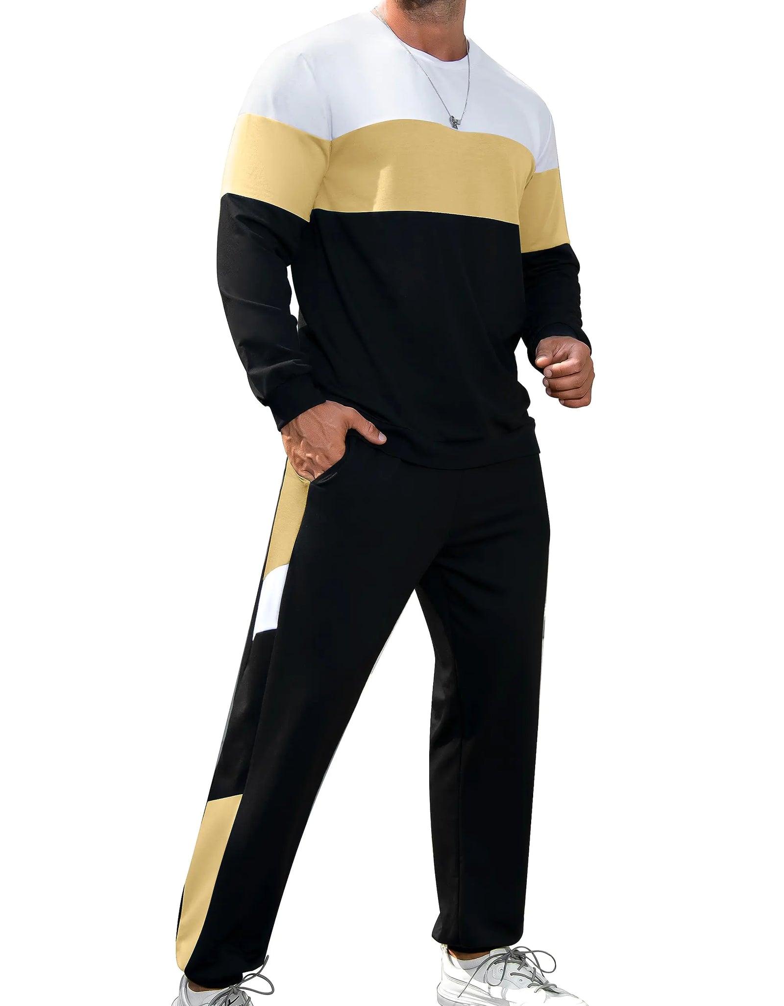 Babioboa Mens 2 Piece Tracksuits Color Block Sweatshirt and Sweatpants Street Casual Sweatsuit Jogging Suit