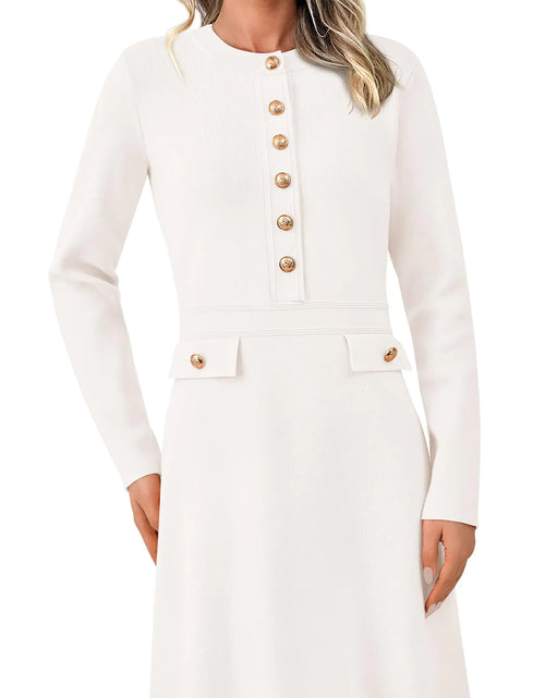 Load image into Gallery viewer, BTFBM Women Fall Dresses 2024 Casual Long Sleeve Bodycon Sweater Dress Decorative Button Formal Mini Dresses(Solid Beige WhiteX-Large)
