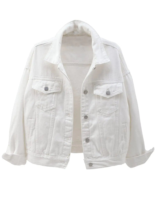 Load image into Gallery viewer, Locachy Womens Casual Denim Jacket Solid Color Basic Long Sleeve Jean Jacket Coat White XL
