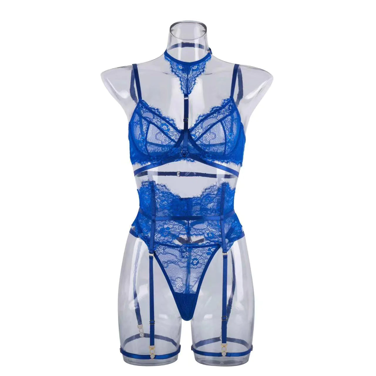 Ensemble de lingerie porte-jarretelles femme à dos nu