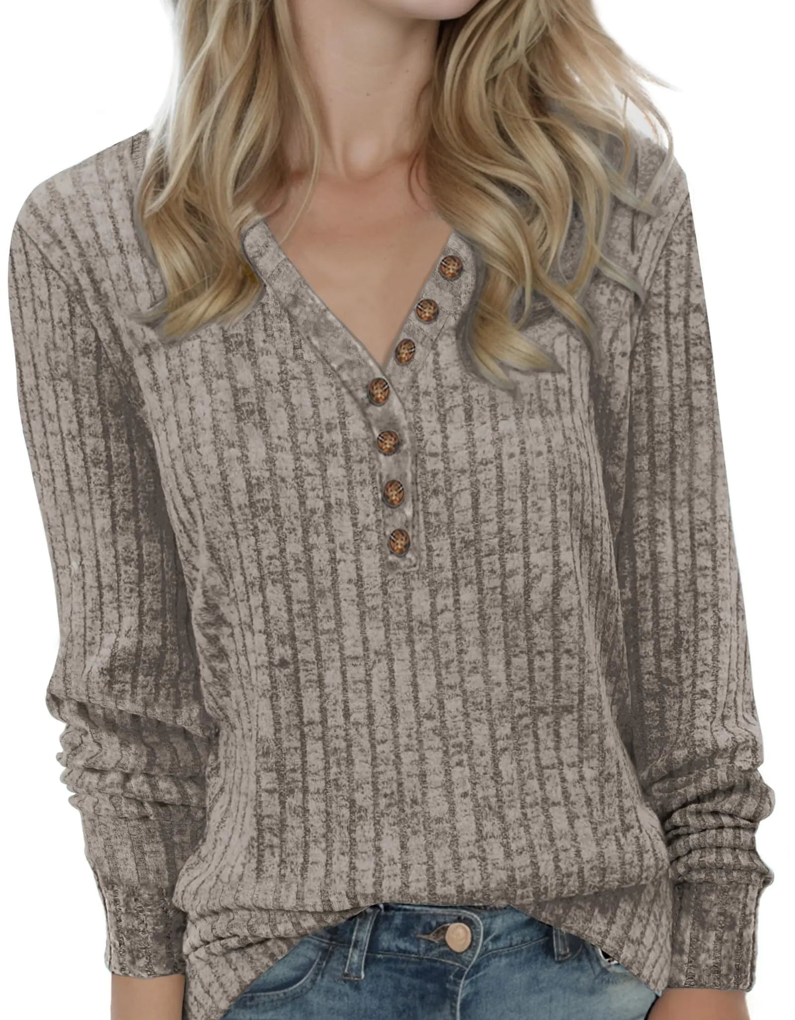 Buauty Womens Long Sleeve Sweaters Henley Shirts V Neck Tunic Tops for Womens Fall Fashion Sweaters Trendy 2024