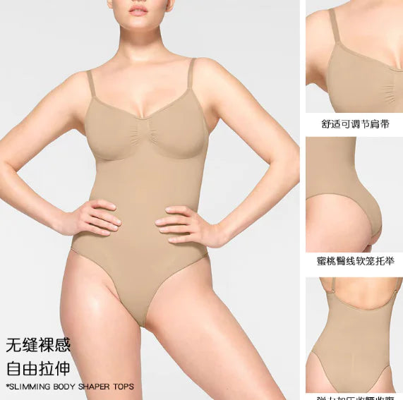 High Elastic Seamless Shapewear Jumpsuit with Sling and Open Back