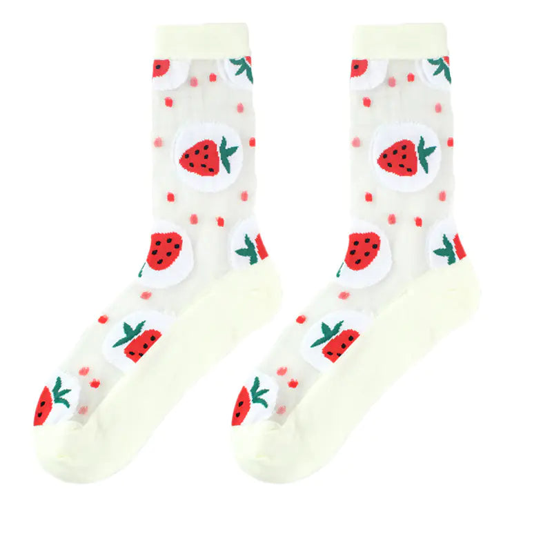 Fashionable Thin Mid Tube Flower Forest Glass Stockings
