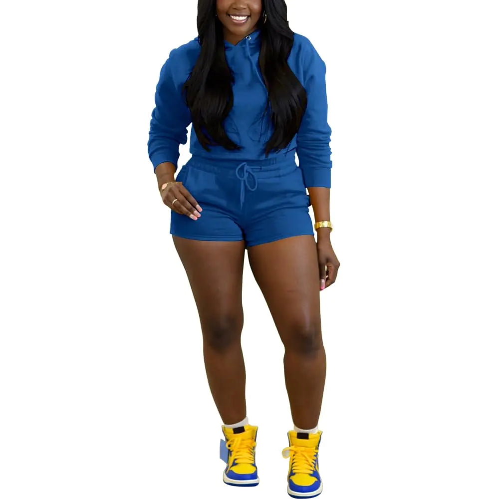 TOPSRANI Womens Two Piece Outfits Bodycon Tracksuit Sweatsuits Hoodie Solid Jogger Biker Workout Lounge Long Sleeve Pant Sets Blue XL