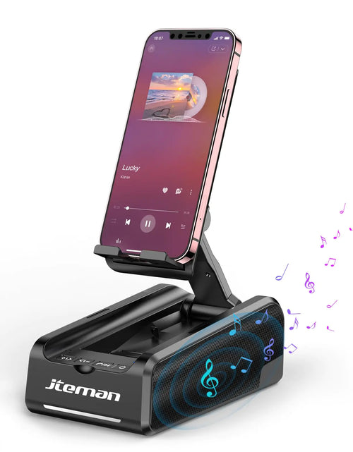 Cargar imagen en el visor de la galería, Soporte de teléfono JTEMAN Altavoz Bluetooth inalámbricoSoporte de teléfono para escritorio y cocinaSoporte de teléfono portátil con altavozRegalos para mujeres y hombres
