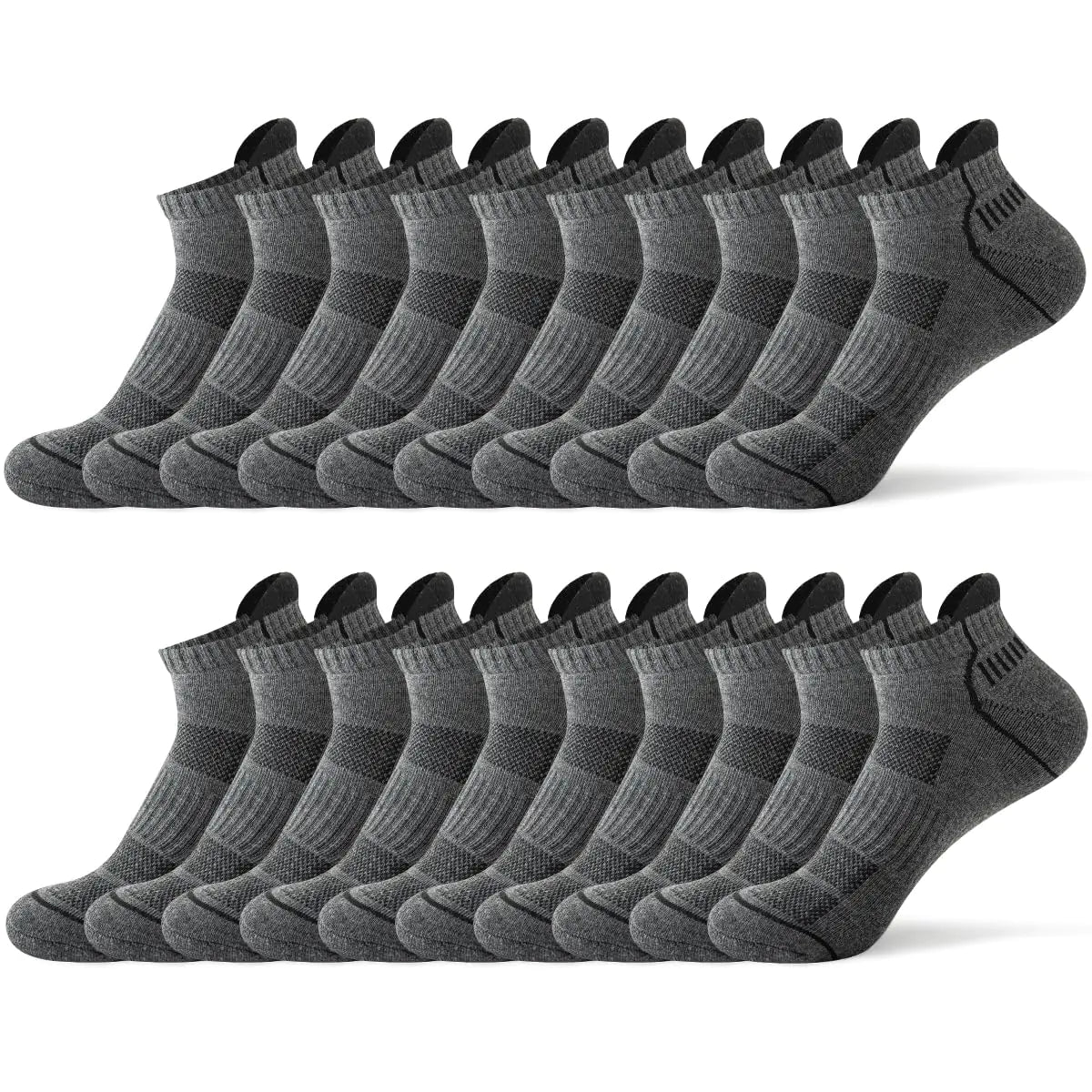 JOYNÉE 10 Pairs Mens ankle running socks mens athletic low cut socks with TabGreySock Size:10-13