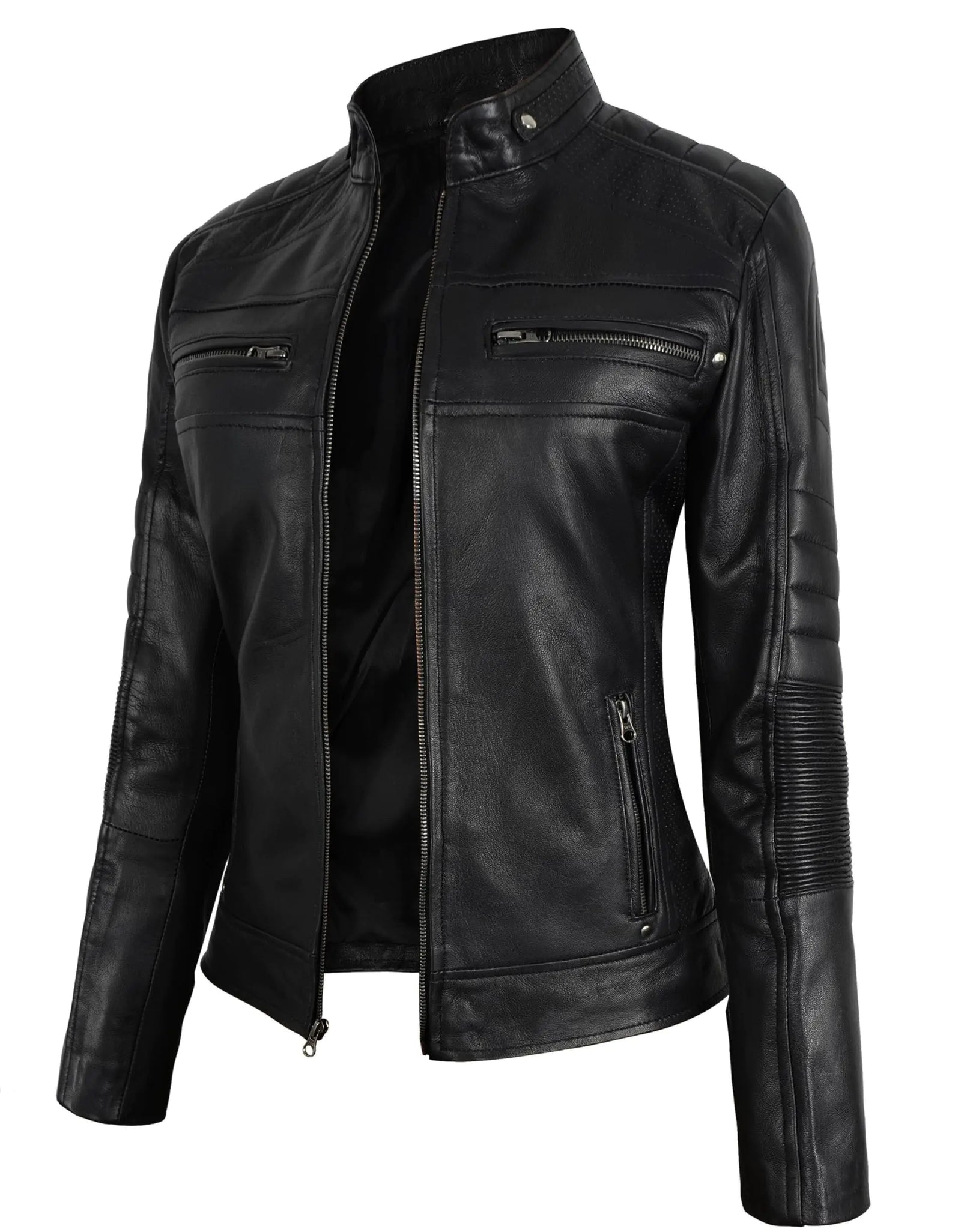 STOREJEES Womens Leather Jacket | Cafe Racer Black XXL Jacket