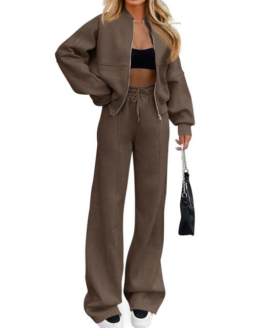Load image into Gallery viewer, Fisoew Womens Two Piece Outfits Sweatsuits Long Sleeve Zip Up Sweatshirts and Wide Leg Sweatpants Tracksuit Sets
