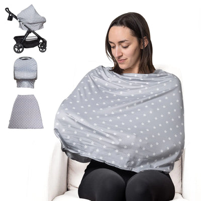 Fundas de Lactancia para Amamantar Bebé Funda de Asiento de Coche Fácil de Usar Funda de Asiento de Coche Tipo Poncho Pañuelo Infinito Accesorios para Bebé de Zokani (Estrellas Grises)