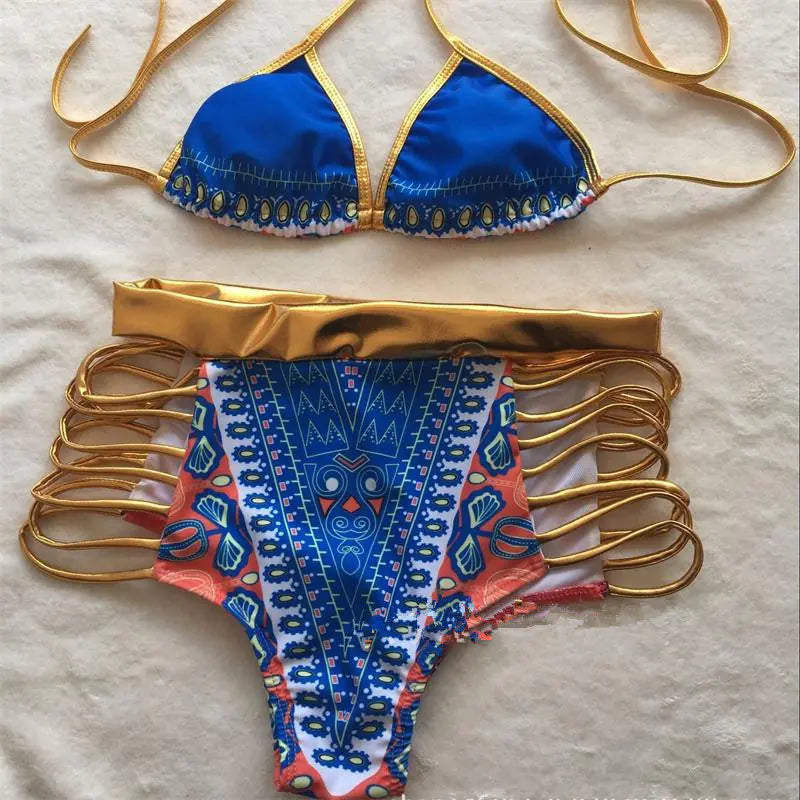 Fashionable Women's Printed Bikini Swimwear with Straps