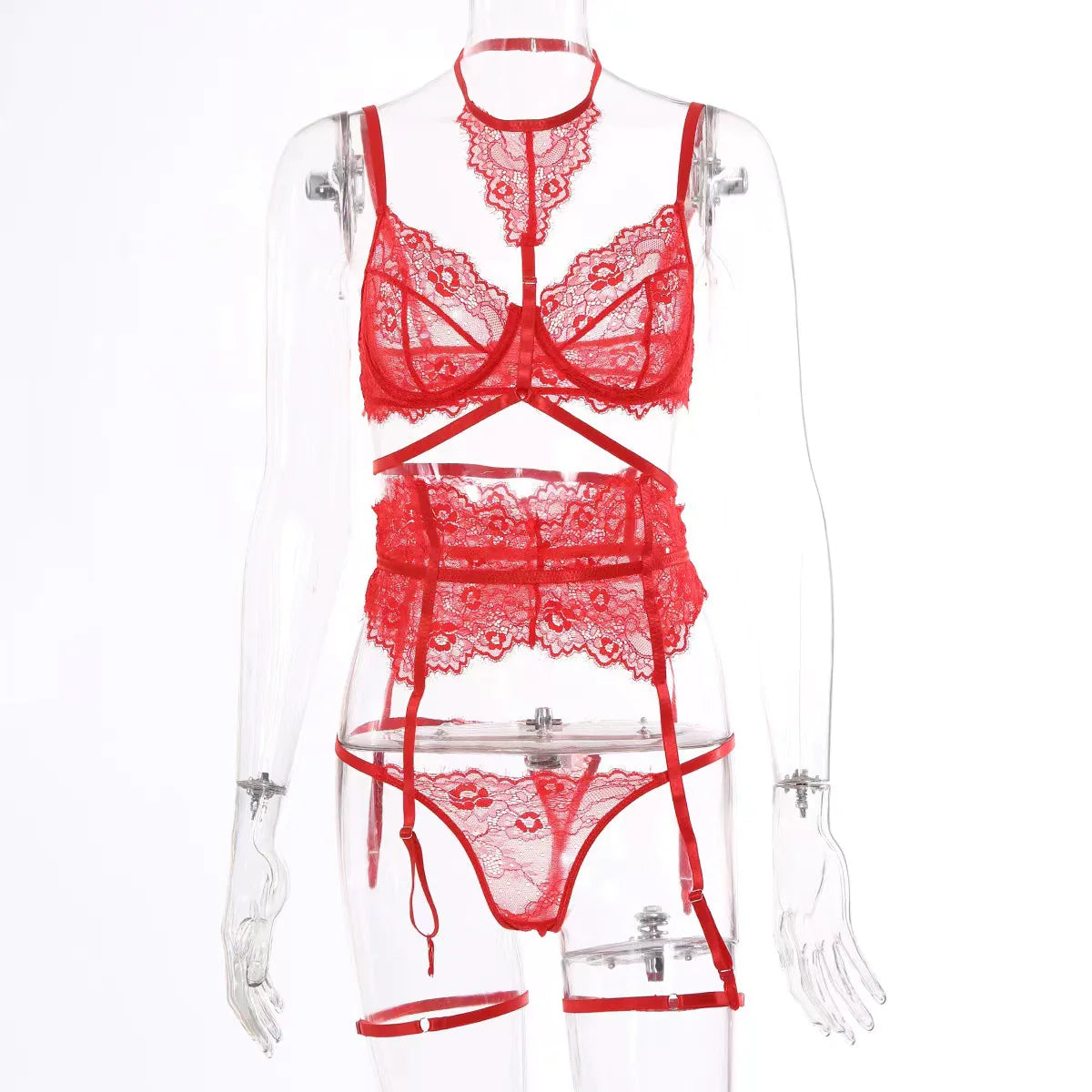 Ensemble de lingerie porte-jarretelles femme à dos nu